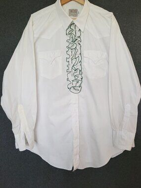 70S H Bar C California Ranchwear Long Tail White Western Tuxedo Ruffle Shirt 18